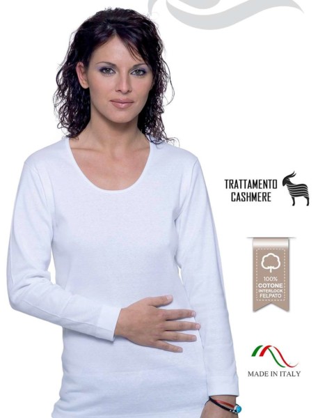 MAGLIA DONNA MANICA LUNGA FELPATA LEABLE 260 BIANCO