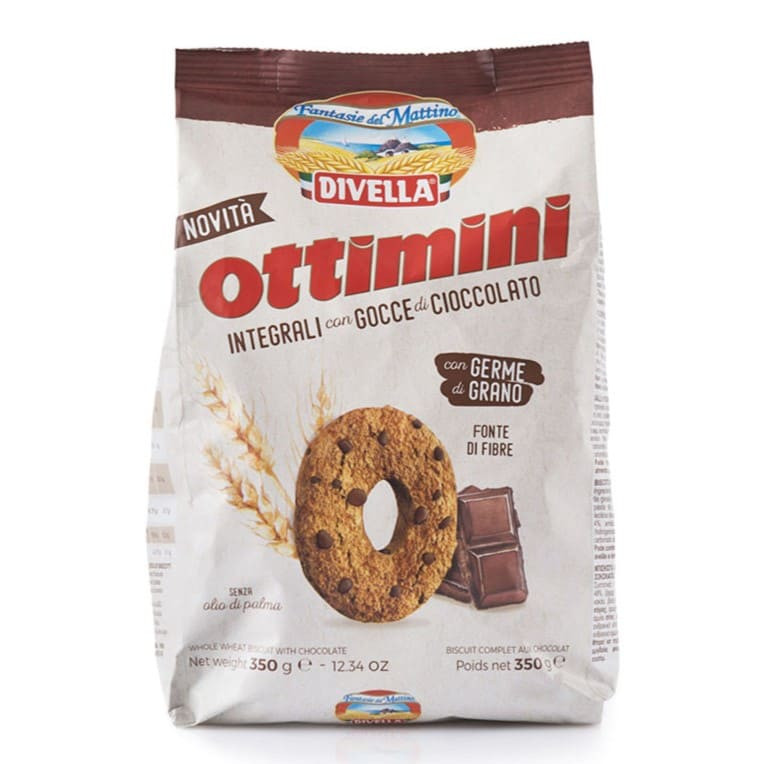 DIVELLA OTTIMINI BISCOTTI INTEGRALI CON GOCCE DI CIOCCOLATO E GERME DI GRANO 350 GR.