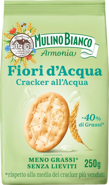 MULINO BIANCO FIORI D'ACQUA CRACKER ALL'ACQUA MENO GRASSI SENZA LIEVITI 250 GR.