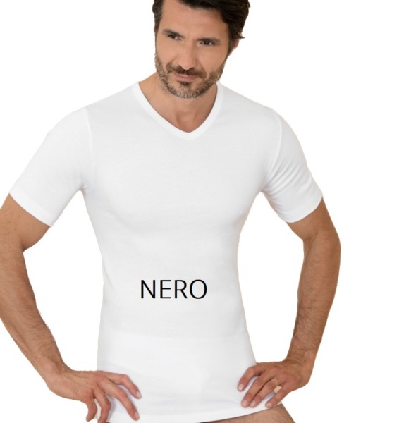 T-shirt uomo manica corta scollo a v in cotone felpato Club88 42007C Nero