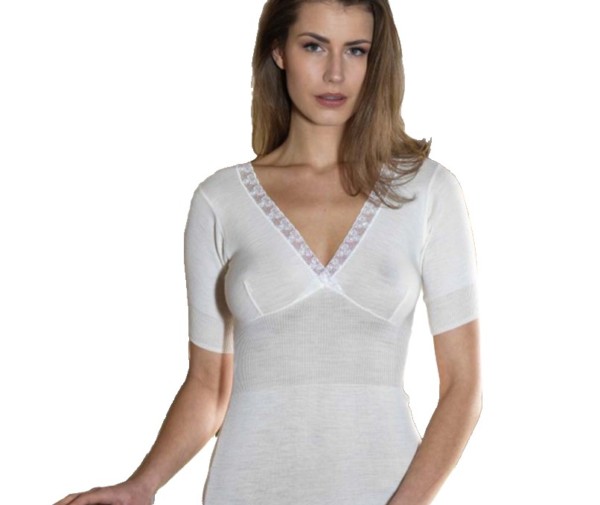 Maglia intima donna misto lana manica corta con pizzo forma seno Gicipi 423