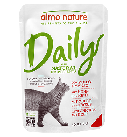 ALMO NATURE DAILY CATS: POLLO E MANZO 70 GR.