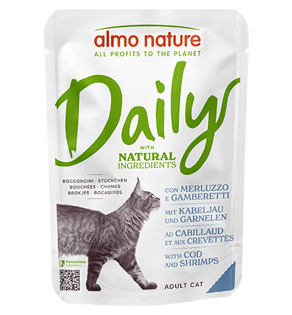 ALMO NATURE DAILY CATS: MERLUZZO E GAMBERETTI 70 GR.