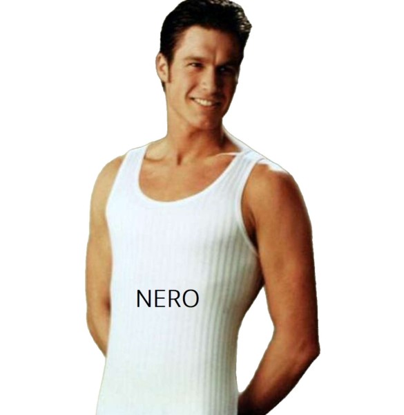 Canotta uomo spalla larga filo di scozia scarto ago Gicipi 281 Nero tg 4-7