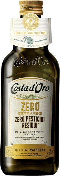 COSTA D'ORO ZERO OLIO EXTRA VERGINE DI OLIVA ZERO PESTICIDI RESIDUI ESTRATTO A FREDDO 75 CL.