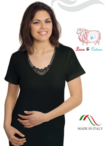 Maglia donna lana e cotone con pizzo Leable art.95 Tg.3/7 NERO