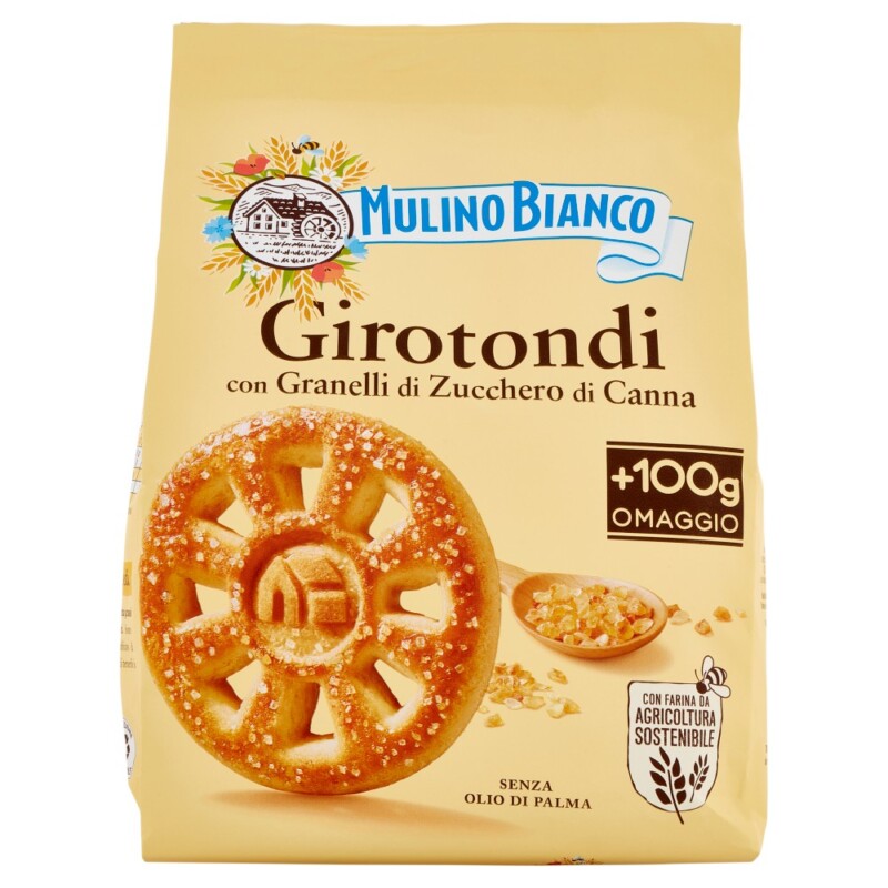 MULINO BIANCO BISCOTTI GIROTONDI CON GRANELLI DI ZUCCHERO DI CANNA 800 GR.