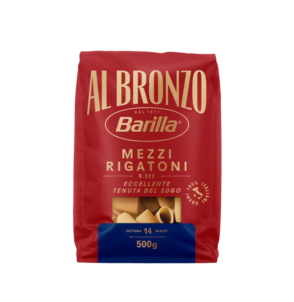 BARILLA MEZZI RIGATONI AL BRONZO LAVORAZIONE GREZZA 500 GR.