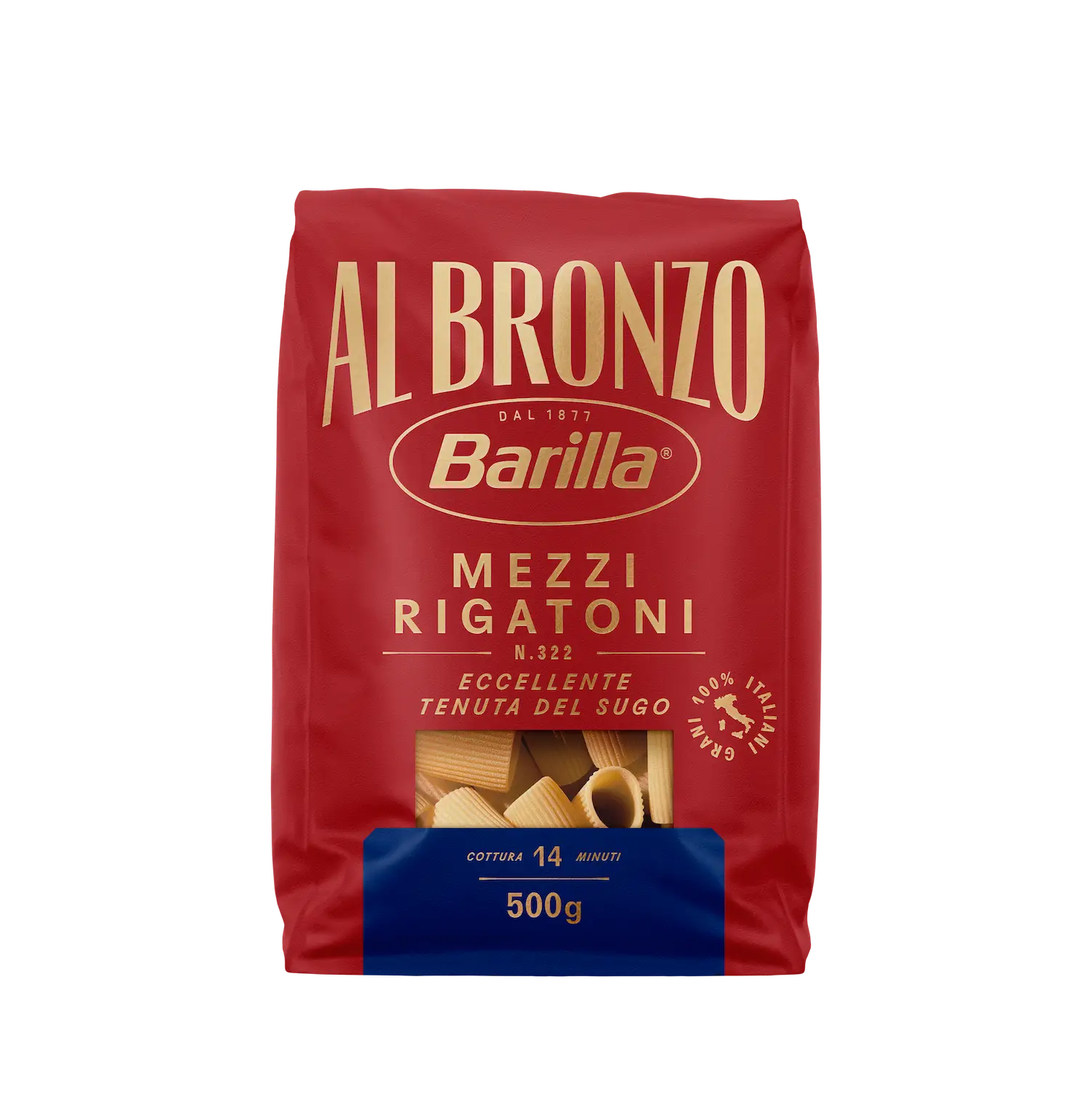BARILLA MEZZI RIGATONI AL BRONZO LAVORAZIONE GREZZA 500 GR.