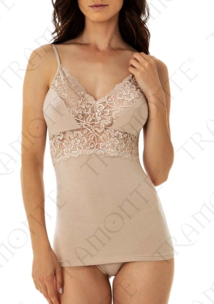 Canottiera top donna in micro modal e pizzo Tramonte T.790