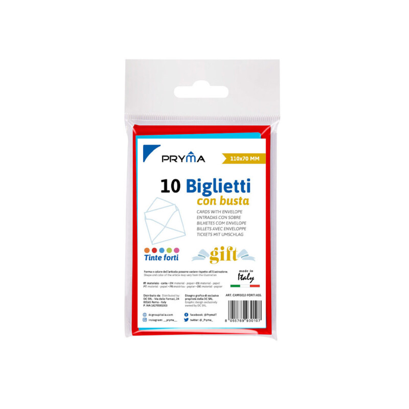 BIGLIETTO CON BUSTA COLORI FORTI 11x7CM x10