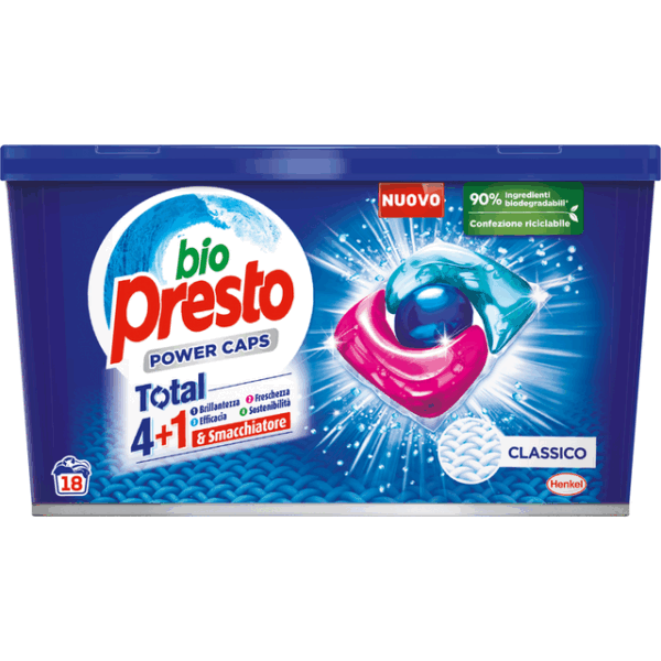 BIO PRESTO POWER CAPS CLASSICO TOTAL 4+1 CAPSULE PER IL BUCATO 18 LAVAGGI