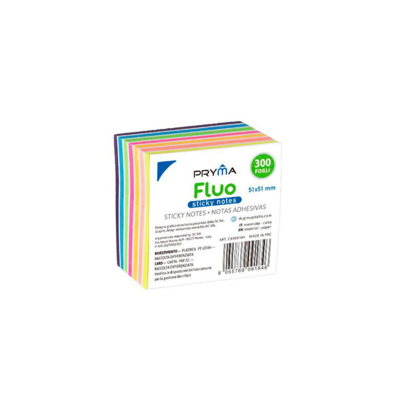 BLOCK NOTES ADESIVO FLUO 51x51MM - 300 FOGLI