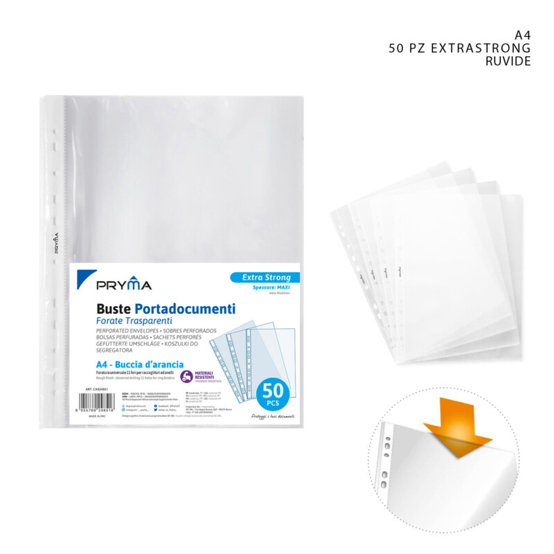 BUSTE PORTADOCUMENTI EXTRA STRONG RUVIDE - FORMATO A4 - 50 PEZZI