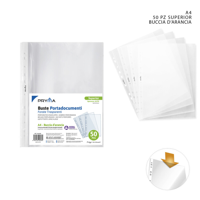 BUSTE PORTADOCUMENTI SUPERIOR RUVIDE - FORMATO A4 - 50 PEZZI