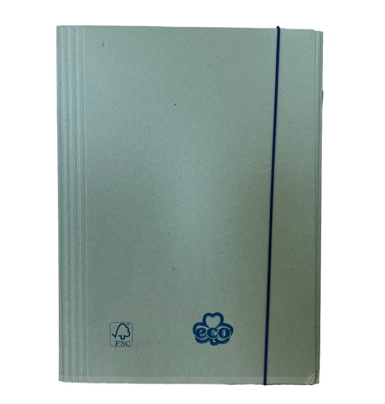 CARTELLINA ECO A 3 LEMBI CON ELASTICO IN CARTONE RICICLATO - 35X25CM - AZZURRA