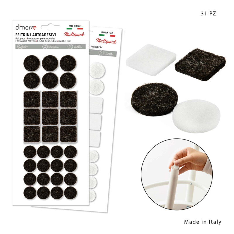 FELTRINI AUTOADESIVI ASSORTITI TONDI E QUADRATI - 31 PEZZI