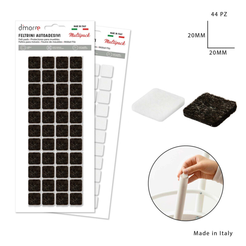 FELTRINI AUTOADESIVI QUADRATI 2X2CM - 44 PEZZI