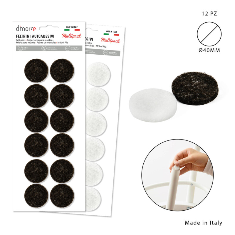 FELTRINI AUTOADESIVI TONDI 4CM - 12 PEZZI