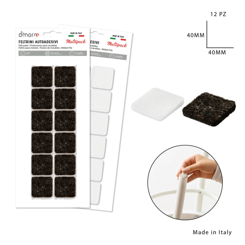 FELTRINI AUTOADESIVI QUADRATI 4X4CM - 12 PEZZI
