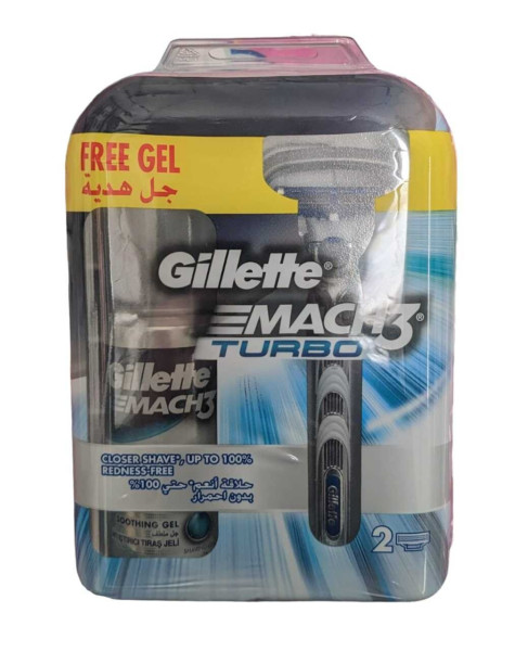 GILLETTE MACH 3 TURBO CONFEZIONE RASOIO CON 2 TESTINE DI RICAMBIO + GEL DA BARBA 75 ML. IN OMAGGIO