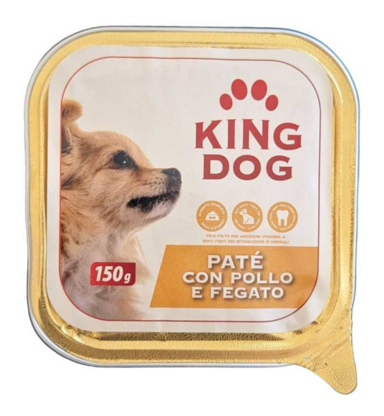 KING DOG PATÉ CON POLLO E FEGATO IN VASCHETTA 150 GR.