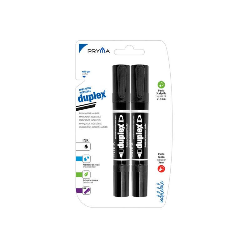 MARCATORE INDELEBILE DOPPIA PUNTA DUPLEX NERO - 2 PZ