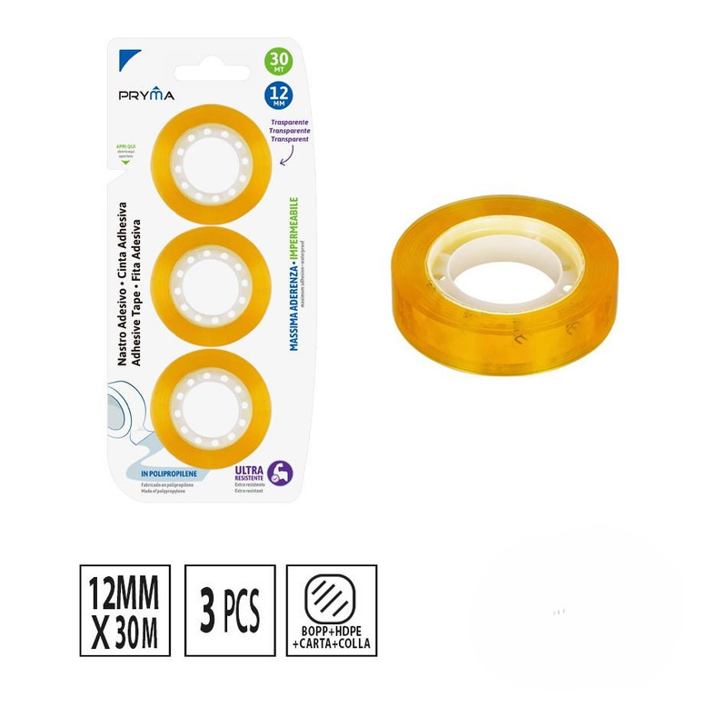 NASTRO ADESIVO TRASPARENTE 12MMx30M 3PZ
