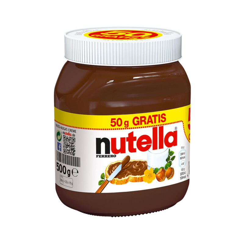 NUTELLA CREMA SPALMABILE ALLE NOCCIOLE E AL CACAO VASETTO 450+50 GR. OMAGGIO