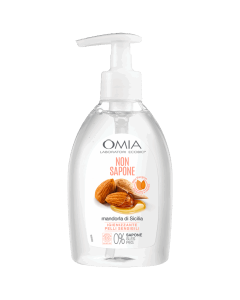 OMIA NON SAPONE CON OLIO DI MANDORLA DI SICILIA IGIENIZZANTE PER PELLI SENSIBILI 0% SAPONE 300 ML.
