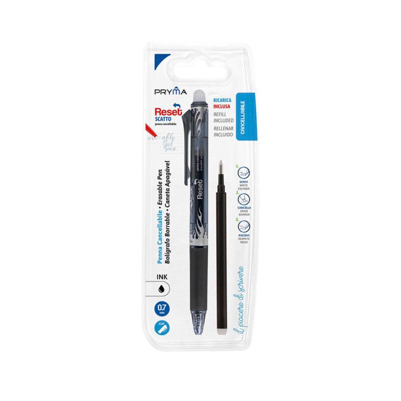 PENNA CANCELLABILE RESET A SCATTO NERO 0.7MM + RICARICA