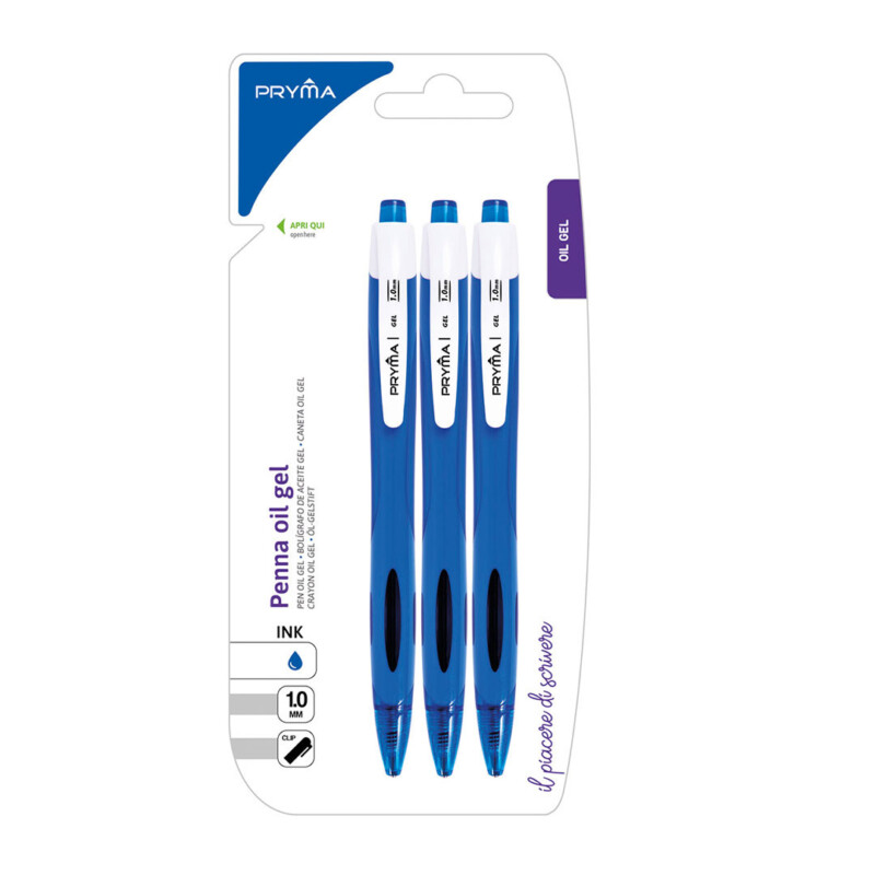 PENNA GEL A SCATTO CON INCHIOSTRO A BASE D'OLIO 1MM 3PZ - BLU