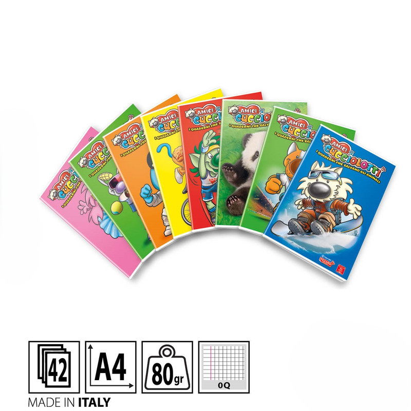 PIGNA AMICI CUCCIOLOTTI QUADERNONE A4 A QUADRETTI DI 5 MM CON MARGINI