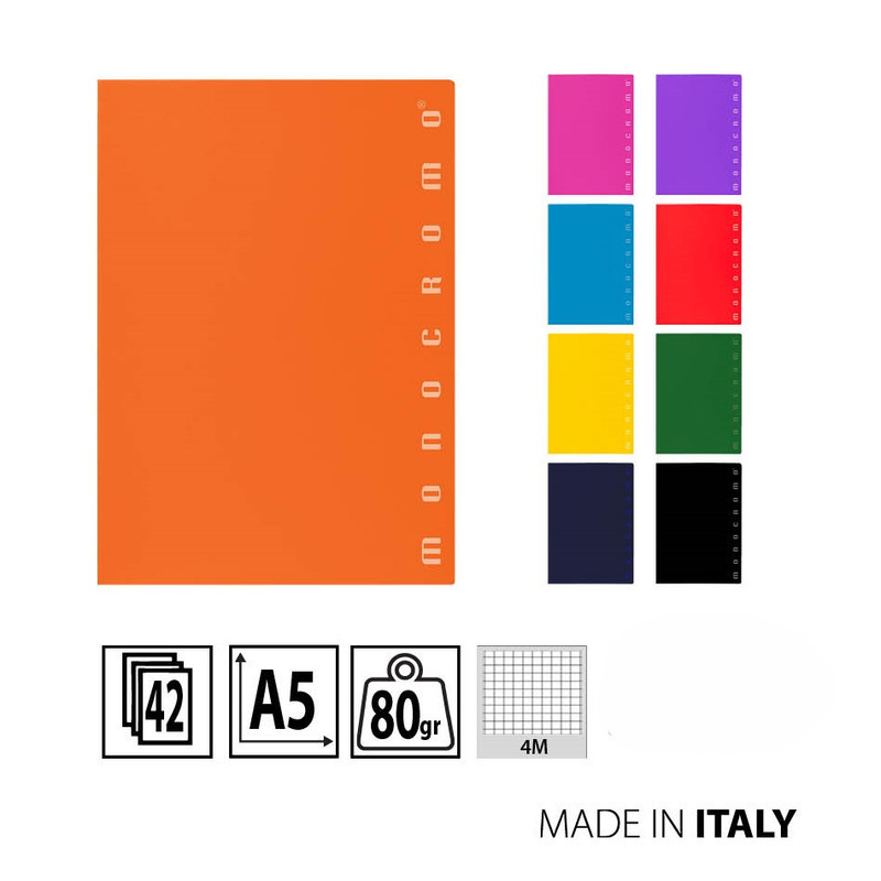 PIGNA MONOCROMO QUADERNO FORMATO A5 A QUADRETTI DI 4MM SENZA MARGINI