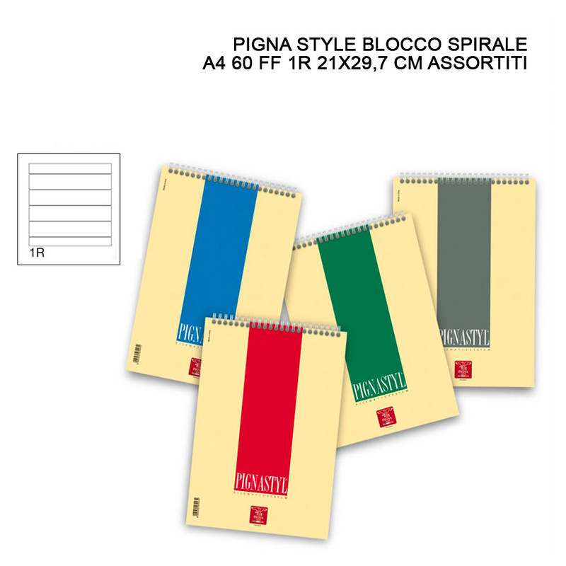 PIGNASTYL BLOCK NOTES A SPIRALE A4 A RIGHE SENZA MARGINI 1R 60 FOGLI 21x29.7 CM.