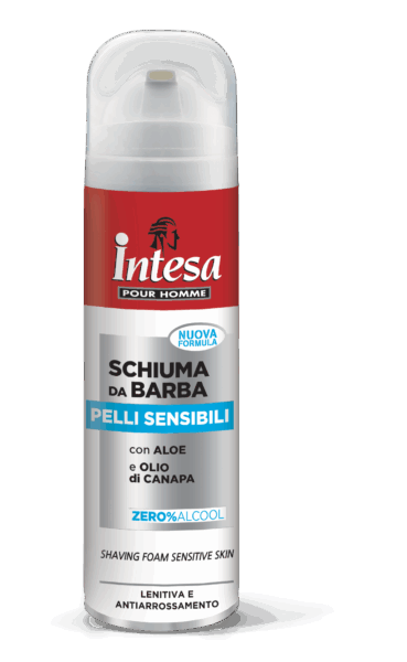 INTESA POUR HOMME SCHIUMA DA BARBA PER PELLI SENSIBILI CON ALOE E OLIO DI CANAPA 0% ALCOOL 300 ML.