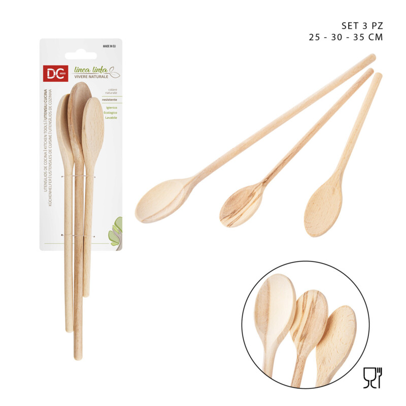 SET CUCCHIAI IN LEGNO NATURALE - 3 PZ