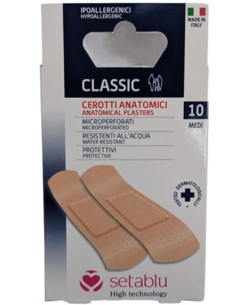 SETABLU CLASSIC CEROTTI ANATOMICI MICROPERFORATI RESISTENTI ALL'ACQUA - CONFEZIONE DA 10 CEROTTI MEDI 7x2 CM.