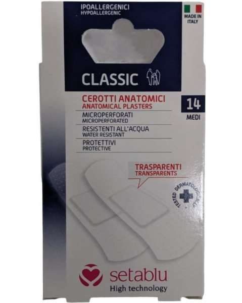 SETABLU CLASSIC CEROTTI ANATOMICI TRASPARENTI - CONFEZIONE DA 14 CEROTTI TRASPARENTI MEDI 7x2 CM.
