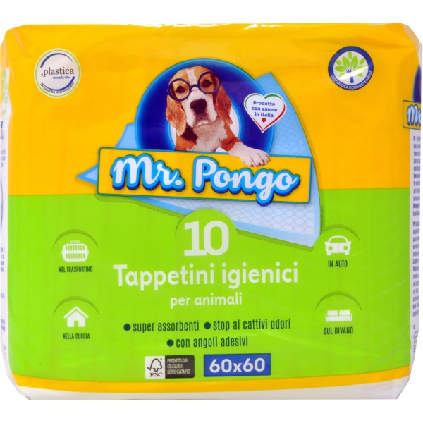 MR. PONGO TAPPETINI ASSORBENTI PER ANIMALI 60X60 CM - 10 PEZZI