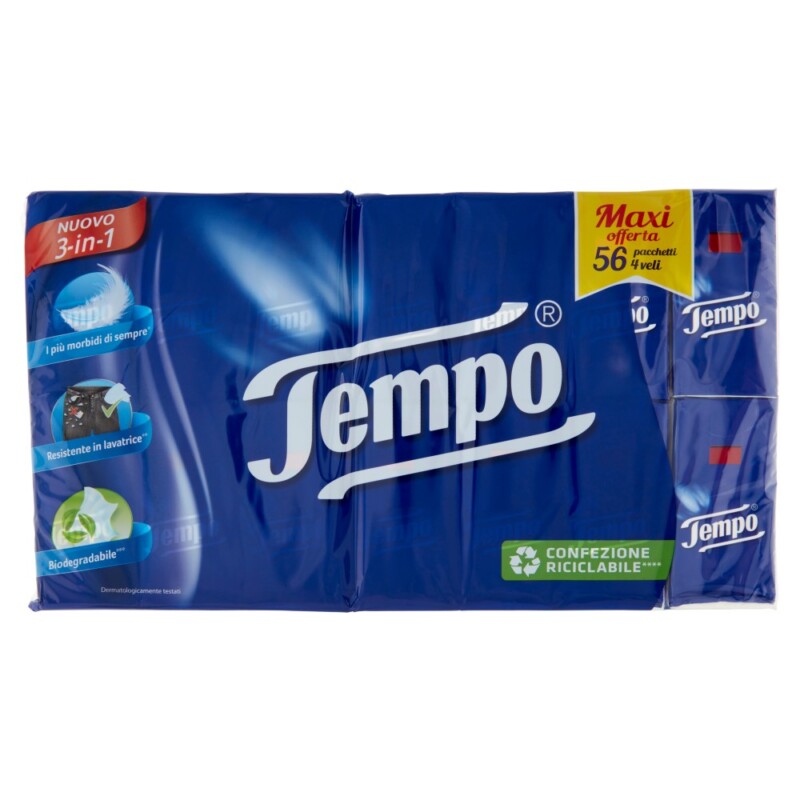 TEMPO FAZZOLETTI 3 IN 1 MAXI OFFERTA 56 PACCHETTI 4 VELI