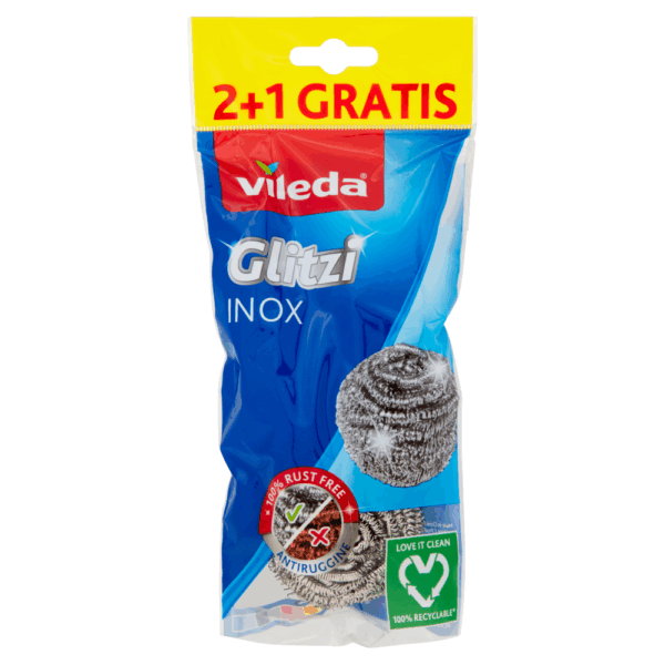 VILEDA GLITZI INOX PAGLIETTA IN ACCIAIO 2 PEZZI + 1