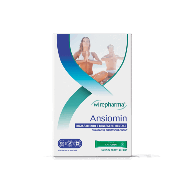 WIREPHARMA ANSIOMIN INTEGRATORE ALIMENTARE PER IL RILASSAMENTO E IL BENESSERE MENTALE 10 STICK 100 ML.