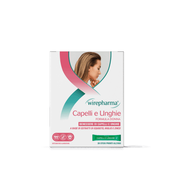 WIREPHARMA CAPELLI E UNGHIE FORMULA DONNA INTEGRATORE ALIMENTARE CON ESTRATTI DI EQUISETO, MIGLIO E ZINCO 20 STICK 32 GR.