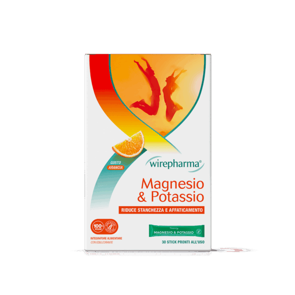 WIREPHARMA MAGNESIO E POTASSIO GUSTO ARANCIA INTEGRATORE ALIMENTARE PER COMBATTERE STANCHEZZA E AFFATICAMENTO 30 STICK 210 GR.