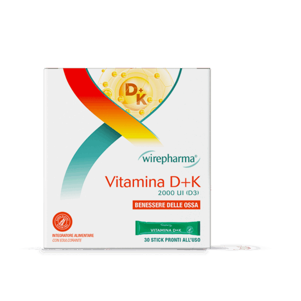 WIREPHARMA VITAMINA D+K 2000 UI (D3) INTEGRATORE ALIMENTARE PER IL SISTEMA IMMUNITARIO 30 STICK 30 GR.