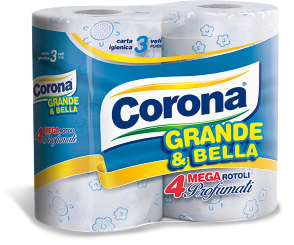 CORONA CARTA IGIENICA GRANDE E BELLA 4 MEGA ROTOLI A 3 VELI