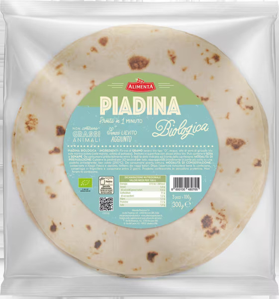 ALIMENTA PIADINA BIOLOGICA VEGAN SENZA LIEVITO 3 PEZZI 100 GR.