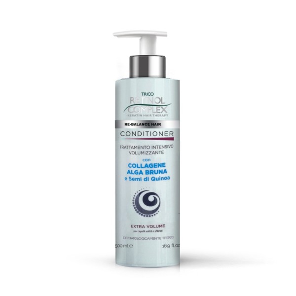 TRICO RETINOL COMPLEX RE-BALANCE BALSAMO TRATTAMENTO INTENSIVO VOLUMIZZANTE CON COLLAGENE, ALGA BRUNA E SEMI DI QUINOA 500 ML.