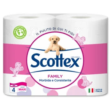 SCOTTEX CARTA IGIENICA FAMILY MORBIDA E CONSISTENTE 4 MAXI ROTOLI